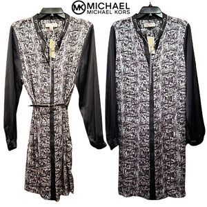 MICHAEL Michael Kors NEW Grommets Chain Neck Long-Sleeve Mini Shirt Dress